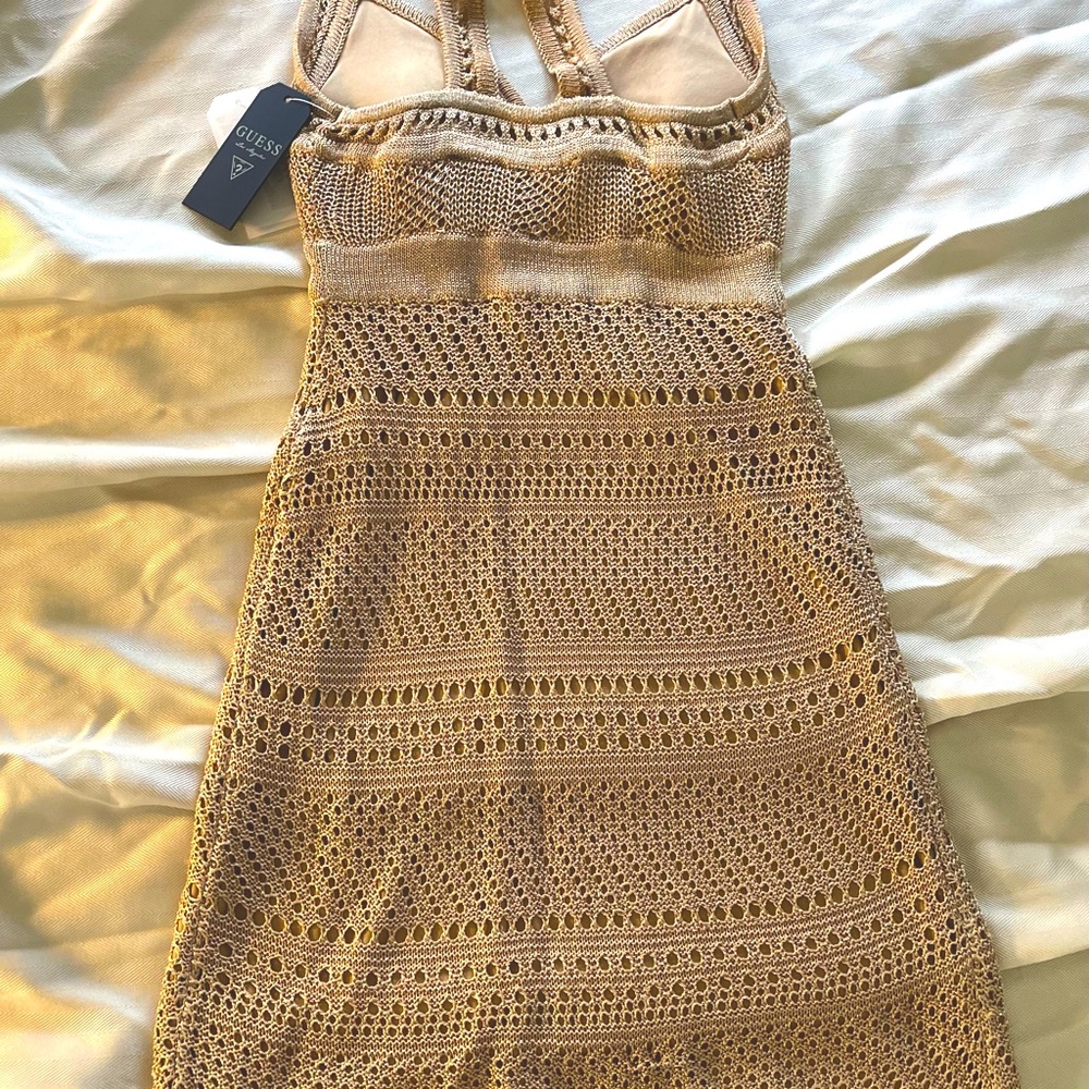 Sexy bronze crochet mini dress Guess NWT